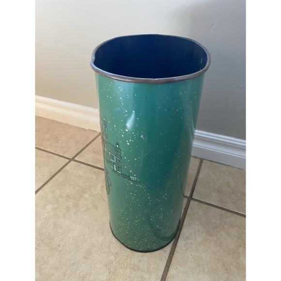 Harvell Metal Trash Can Vintage MCM Horse & Carriage Buggy Green Victorian - Picture 7 of 13